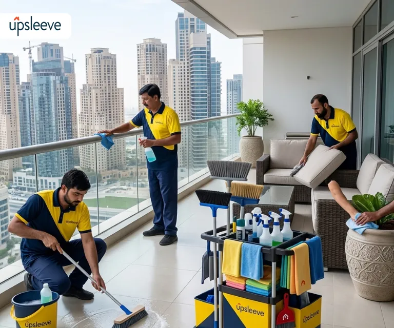 balcony terrace cleaning UAE outdoor floor railing washing